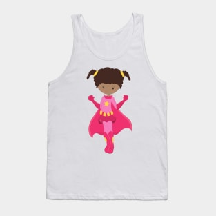 Superhero Girl, African American Girl, Pink Cape Tank Top